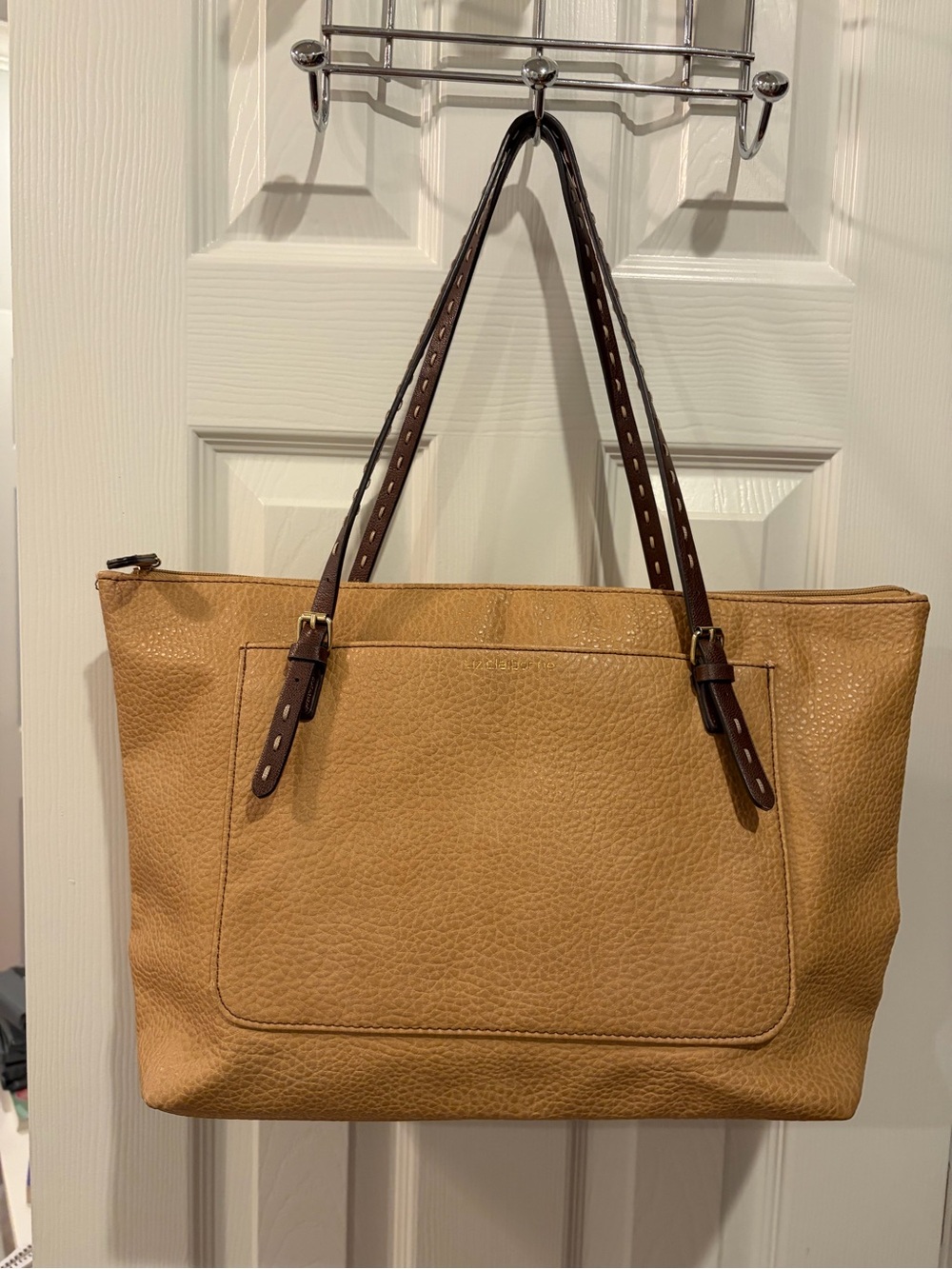 Liz Claiborne Tan Tote with Dark Brown Straps